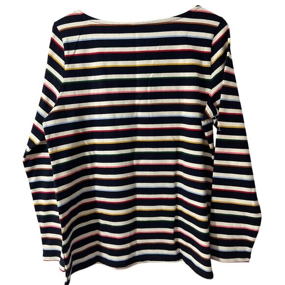 New Authentic Talbots Shirt  M Striped Blue Multi Cream Jersey Knit LS Top - Picture 2 of 6